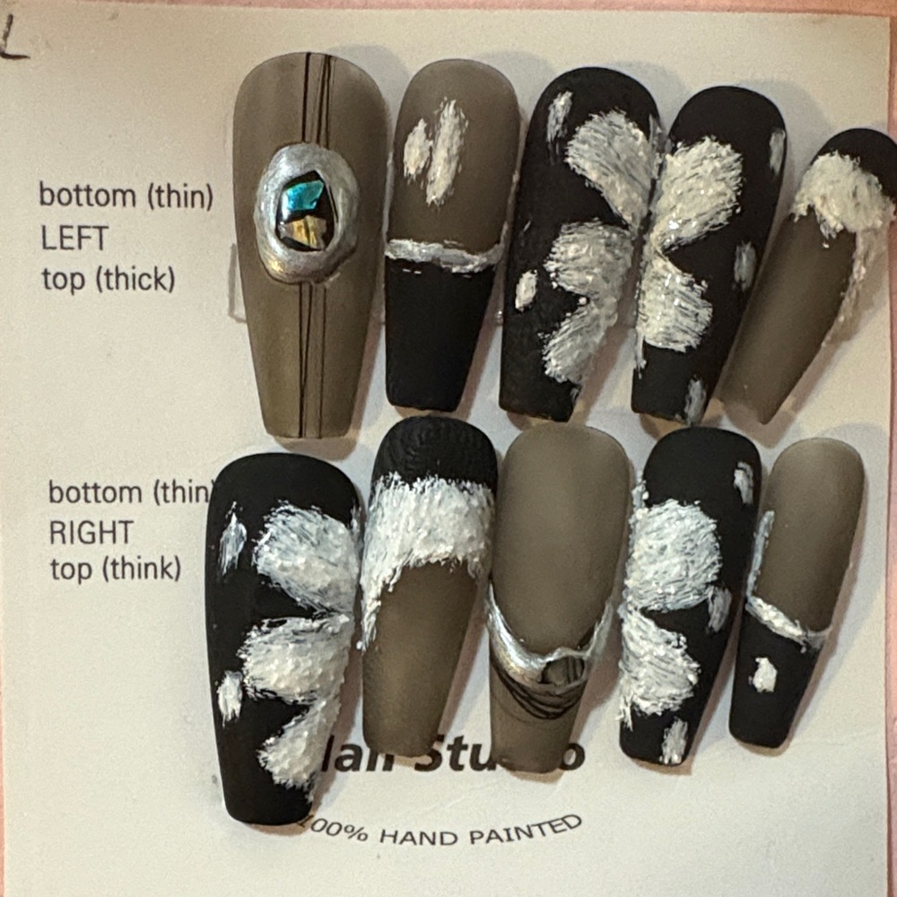 Hand-Painted Black and Gray Nail Art Set